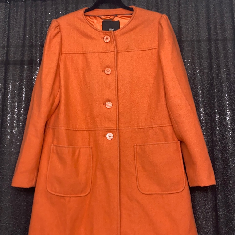 CORAL COLOR ( not pink) satin lined. 4 buttons 2 front pockets.